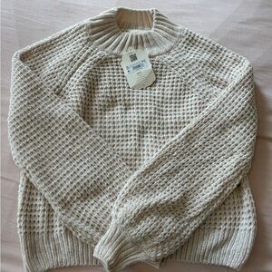 Altar'd State Cream Crew Neck Sweater with Textured Knit